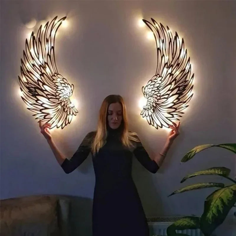 Savannah's 1 Pair Angel Wings Metal Wall Art With LED Lights