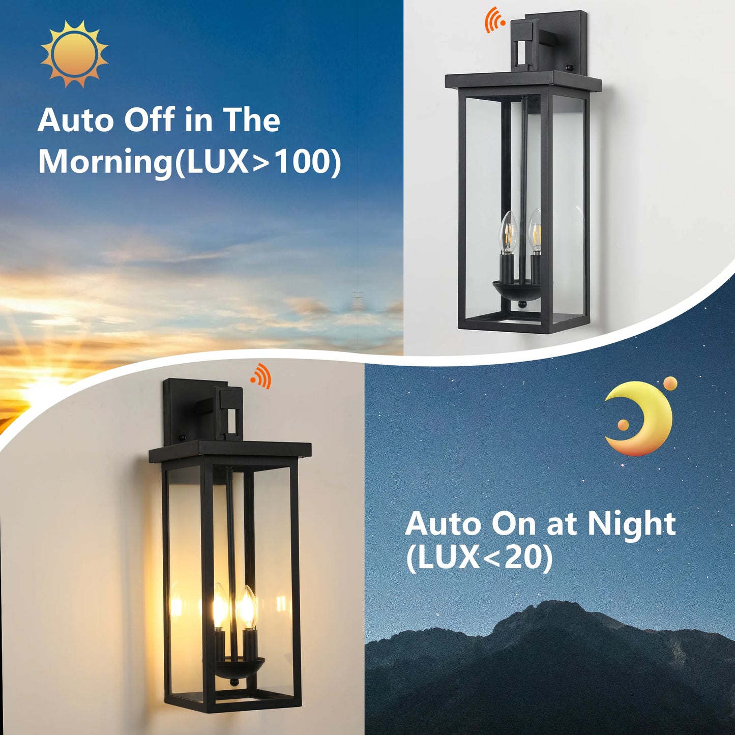 Home Deco 22" Outdoor Wall Lantern with Dusk to Dawn Sensor