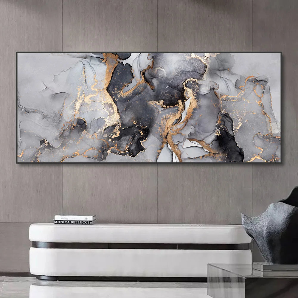 Sophia's Oversize Abstract Gray Ink Painting Wall Art: Elevate Your Living Room Decor