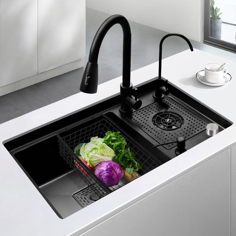 High-pressure Cup Washer Kitchen Stainless Steel Sink 304 Nano Handmade Single-slot Under-counter Wash Basin Bar Milk Tea Cafe