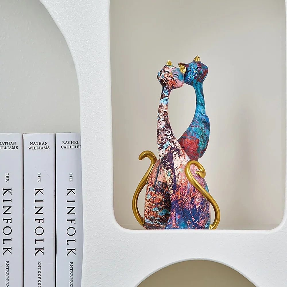 Statues de chat peintes à l'huile de style européen Allie, 2 pièces
