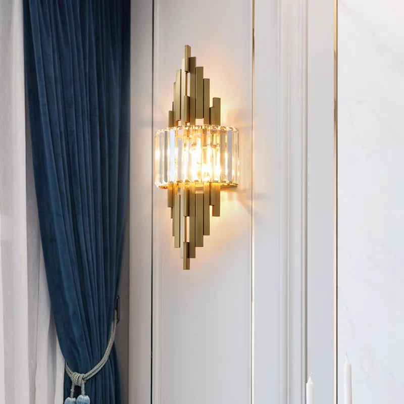 Home Deco Champagne Gold Crystal Wall Lamp