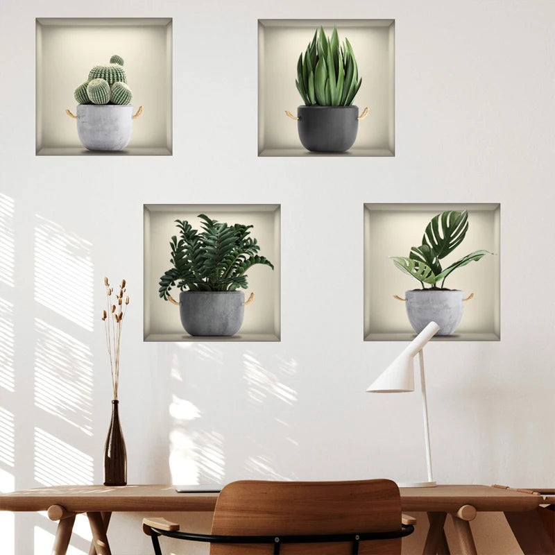 Carly 4pcs Plant Pattern Wall Sticker - Self Adhesive PVC Wall Art Decal