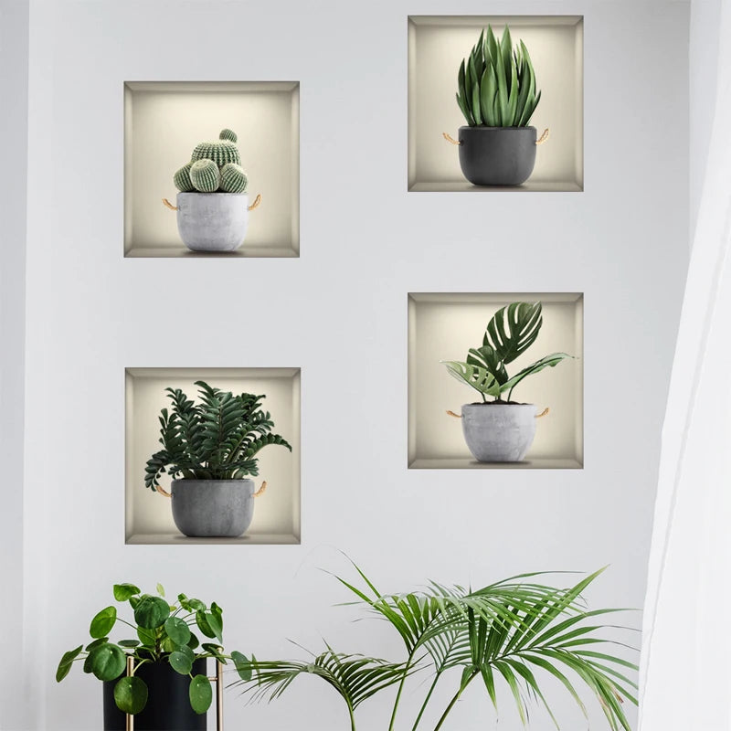Carly 4pcs Plant Pattern Wall Sticker - Self Adhesive PVC Wall Art Decal