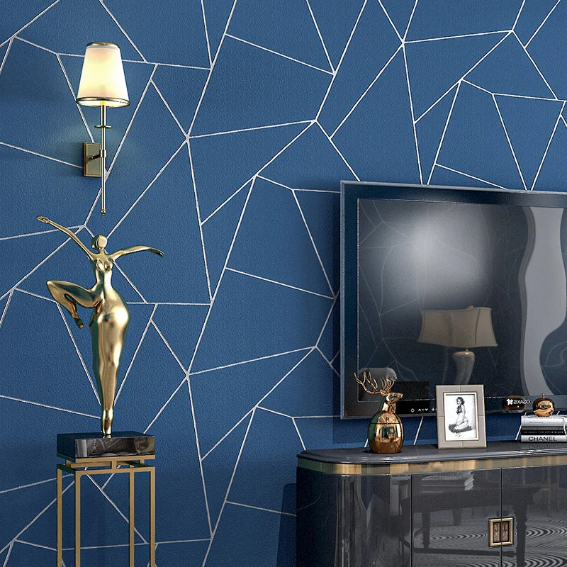 Kataleya Blue White Beige Silver Line 3D Wallpaper
