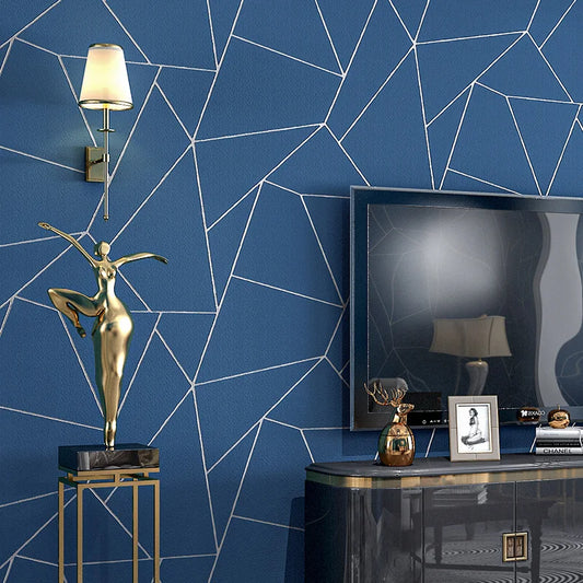 Kataleya Blue White Beige Silver Line 3D Wallpaper