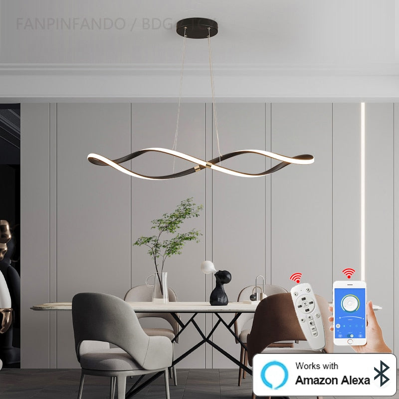 Matte Black Modern LED Chandelier – Dimmable Pendant for Kitchen, Living & Dining Areas