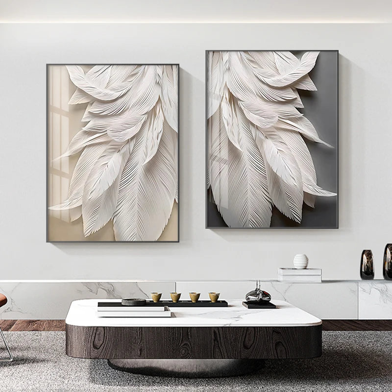 Astrid Modern Black and White Feather Canvas Poster Print