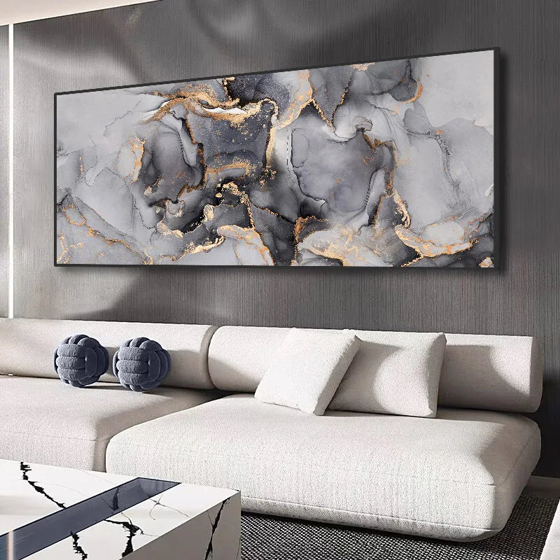 Sophia's Oversize Abstract Gray Ink Painting Wall Art: Elevate Your Living Room Decor