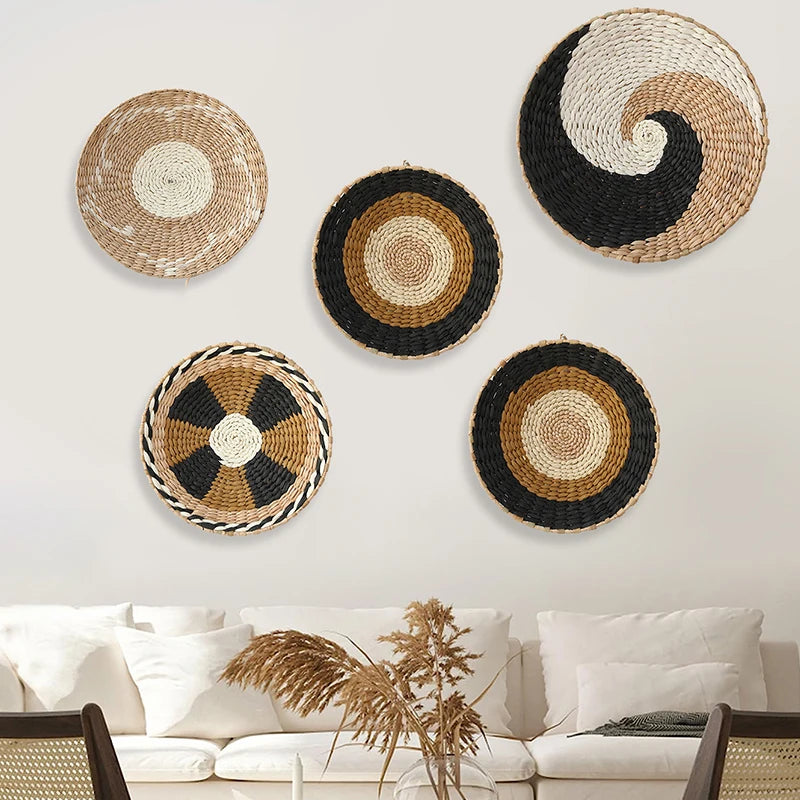 Jazmine Boho Hanging Wall Decor Woven Wall Basket Plate