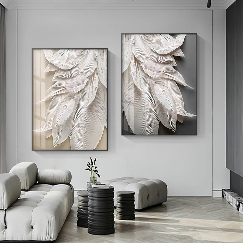 Astrid Modern Black and White Feather Canvas Poster Print