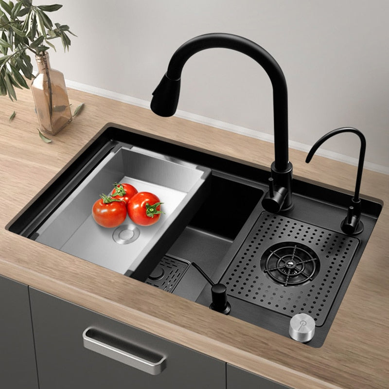 High-pressure Cup Washer Kitchen Stainless Steel Sink 304 Nano Handmade Single-slot Under-counter Wash Basin Bar Milk Tea Cafe
