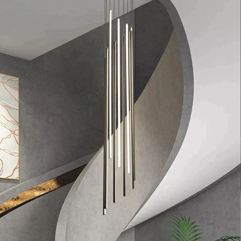 Adley - Lustre long à LED noir pour escalier