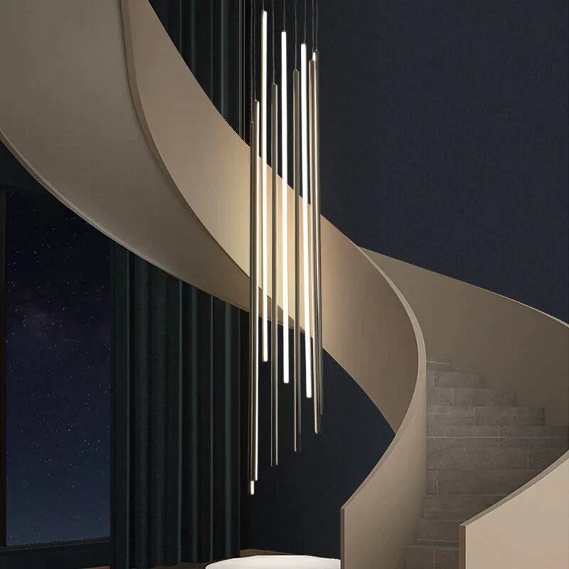Adley - Lustre long à LED noir pour escalier