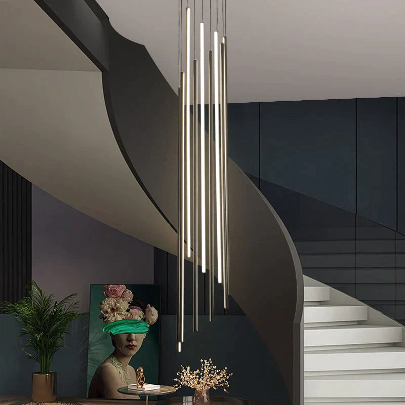 Adley - Lustre long à LED noir pour escalier