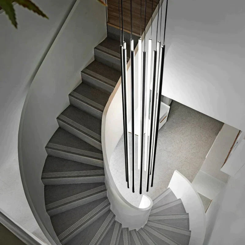 Adley - Lustre long à LED noir pour escalier