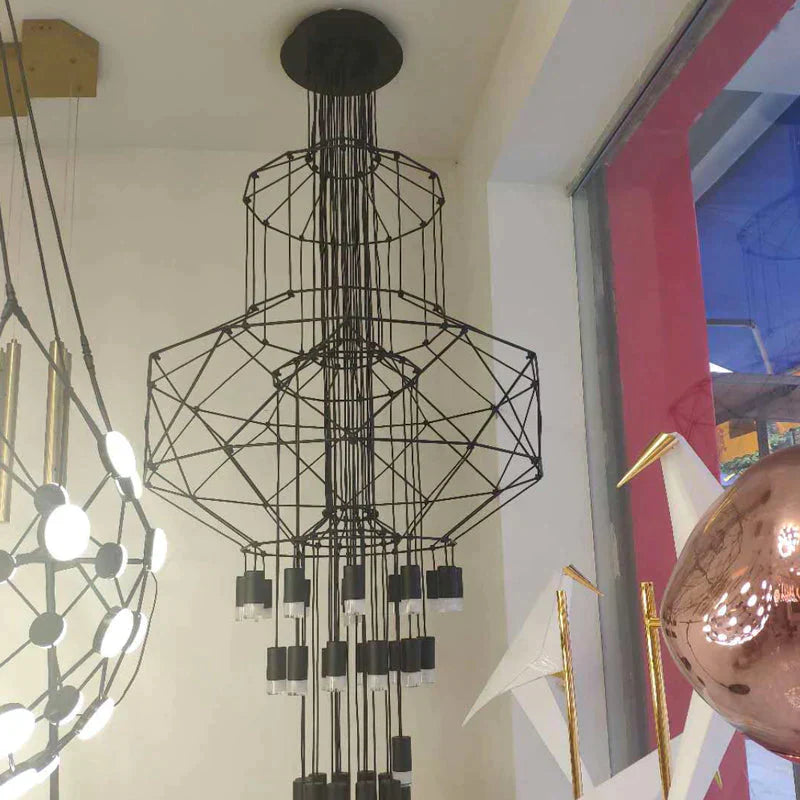Creative Modern Art Pendant Lamp Light Black Metal Long Wire Simple Shape Kitchen Bar Hanging Lamp Bedside Suspension Lighting