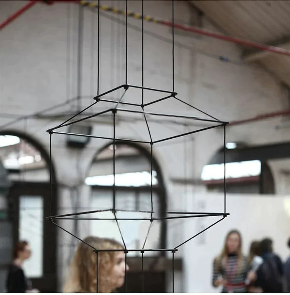 Creative Modern Art Pendant Lamp Light Black Metal Long Wire Simple Shape Kitchen Bar Hanging Lamp Bedside Suspension Lighting