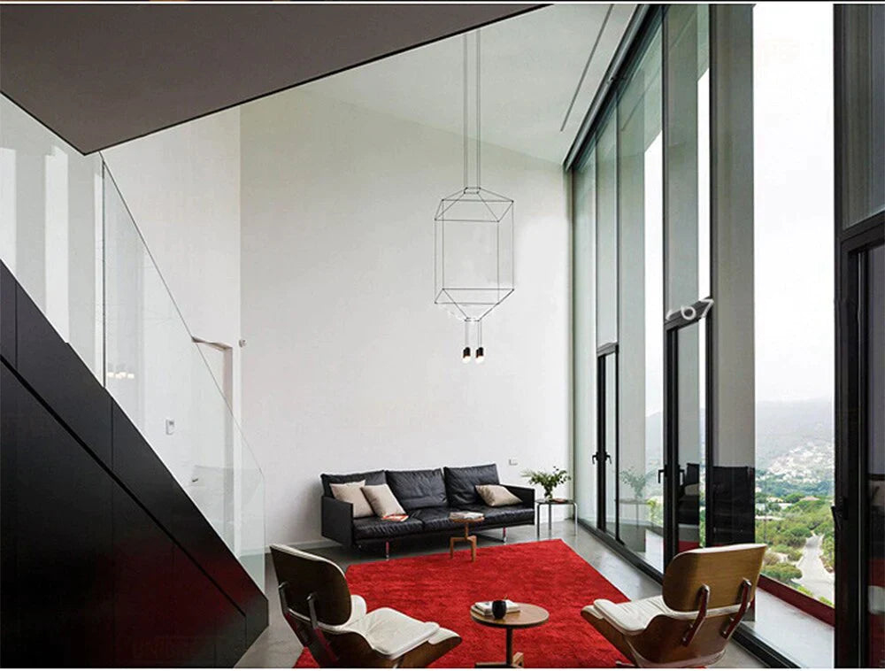 Creative Modern Art Pendant Lamp Light Black Metal Long Wire Simple Shape Kitchen Bar Hanging Lamp Bedside Suspension Lighting