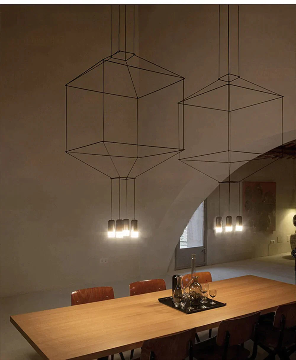 Creative Modern Art Pendant Lamp Light Black Metal Long Wire Simple Shape Kitchen Bar Hanging Lamp Bedside Suspension Lighting
