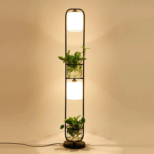 Creative Wrought Iron Plant Floor Lamp Living Room Bedroom Office Personality Cloth Glass Flowers Floor Lamp