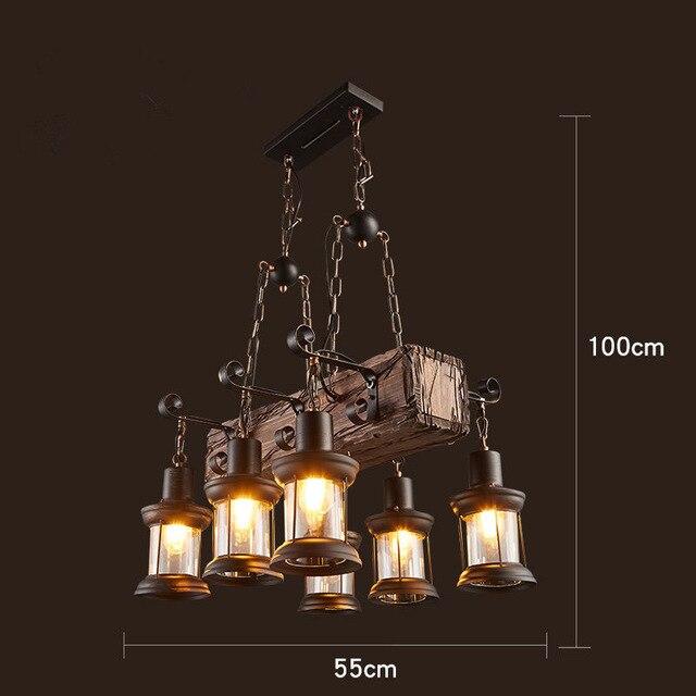 LOFT Rétro Vieux Bateau En Bois Massif Bar Lampe À Suspension Industrielle Vintage Personnalité Créative Lampe En Bois Pour Salle À Manger Salon