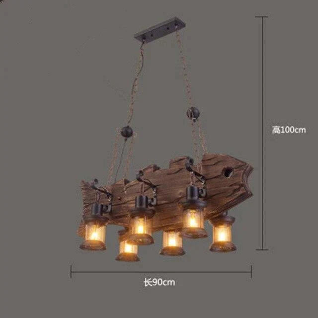 LOFT Rétro Vieux Bateau En Bois Massif Bar Lampe À Suspension Industrielle Vintage Personnalité Créative Lampe En Bois Pour Salle À Manger Salon