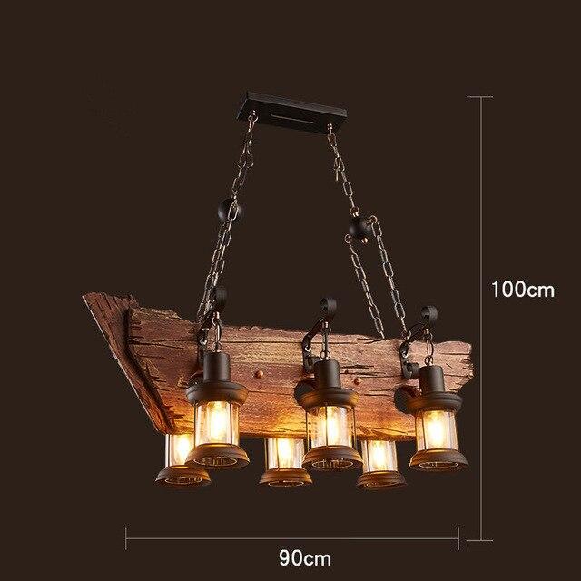 LOFT Rétro Vieux Bateau En Bois Massif Bar Lampe À Suspension Industrielle Vintage Personnalité Créative Lampe En Bois Pour Salle À Manger Salon