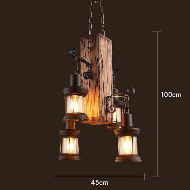 LOFT Rétro Vieux Bateau En Bois Massif Bar Lampe À Suspension Industrielle Vintage Personnalité Créative Lampe En Bois Pour Salle À Manger Salon