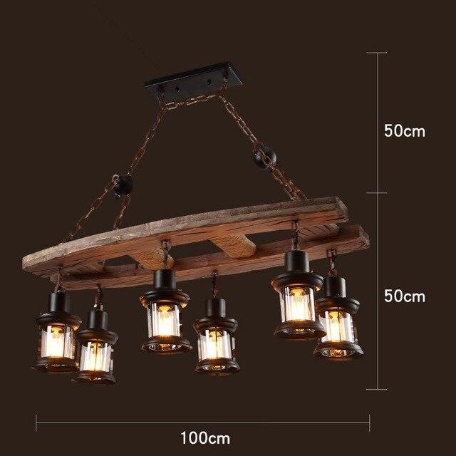 LOFT Rétro Vieux Bateau En Bois Massif Bar Lampe À Suspension Industrielle Vintage Personnalité Créative Lampe En Bois Pour Salle À Manger Salon