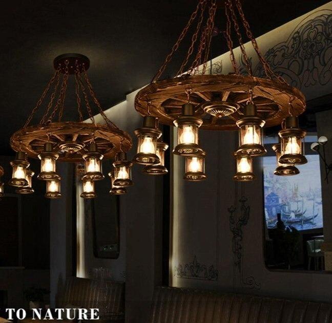 Loft Retro Old Boat Solid Wood Bar Industrial Pendant Lamp Vintage Creative Personality Wooden For