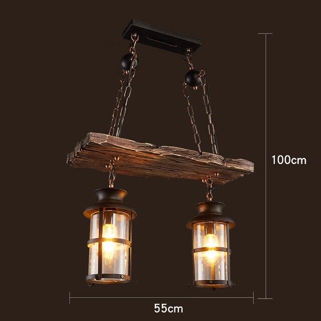 LOFT Rétro Vieux Bateau En Bois Massif Bar Lampe À Suspension Industrielle Vintage Personnalité Créative Lampe En Bois Pour Salle À Manger Salon