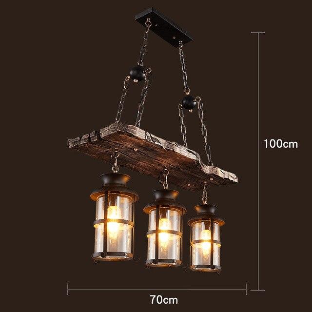 LOFT Rétro Vieux Bateau En Bois Massif Bar Lampe À Suspension Industrielle Vintage Personnalité Créative Lampe En Bois Pour Salle À Manger Salon