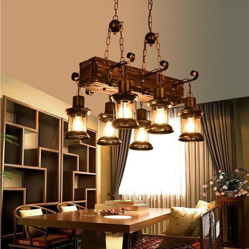 Loft Retro Old Boat Solid Wood Bar Industrial Pendant Lamp Vintage Creative Personality Wooden For