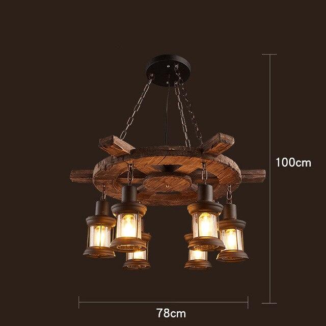 LOFT Rétro Vieux Bateau En Bois Massif Bar Lampe À Suspension Industrielle Vintage Personnalité Créative Lampe En Bois Pour Salle À Manger Salon