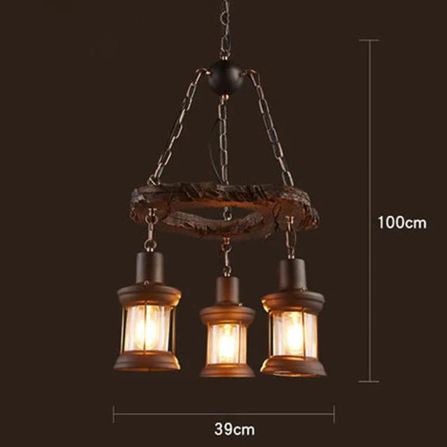 LOFT Rétro Vieux Bateau En Bois Massif Bar Lampe À Suspension Industrielle Vintage Personnalité Créative Lampe En Bois Pour Salle À Manger Salon