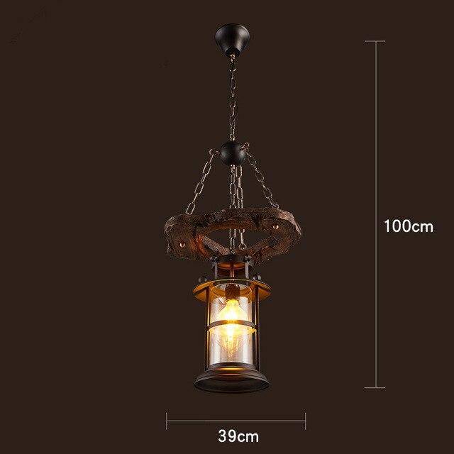 LOFT Rétro Vieux Bateau En Bois Massif Bar Lampe À Suspension Industrielle Vintage Personnalité Créative Lampe En Bois Pour Salle À Manger Salon