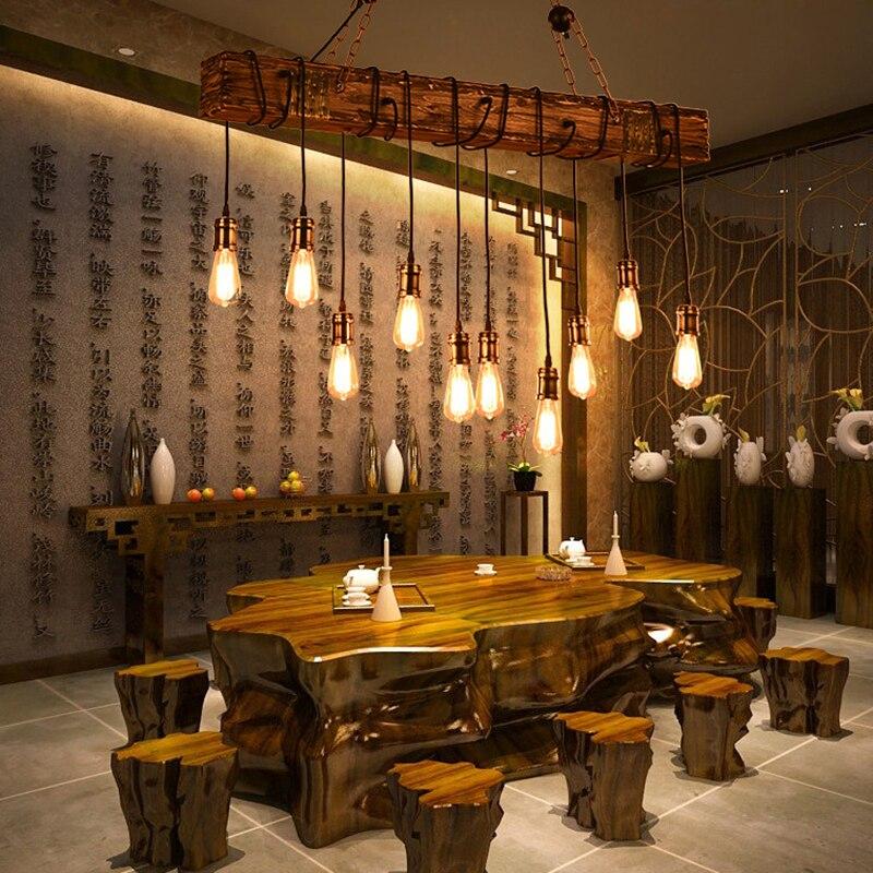 Loft Retro Old Boat Solid Wood Bar Industrial Pendant Lamp Vintage Creative Personality Wooden For