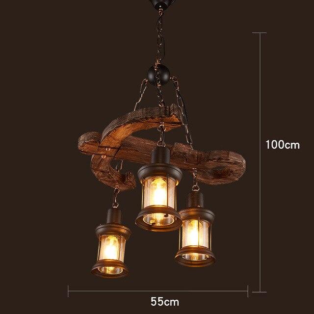 LOFT Rétro Vieux Bateau En Bois Massif Bar Lampe À Suspension Industrielle Vintage Personnalité Créative Lampe En Bois Pour Salle À Manger Salon