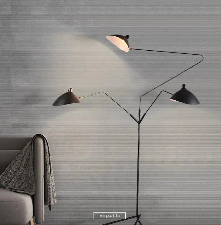 Lampadaire LED d'art moderne pour salon, chambre à coucher, bureau, lustre, lampadaire sur pied noir avec tête réglable flexible