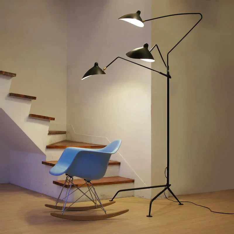Lampadaire LED d'art moderne pour salon, chambre à coucher, bureau, lustre, lampadaire sur pied noir avec tête réglable flexible