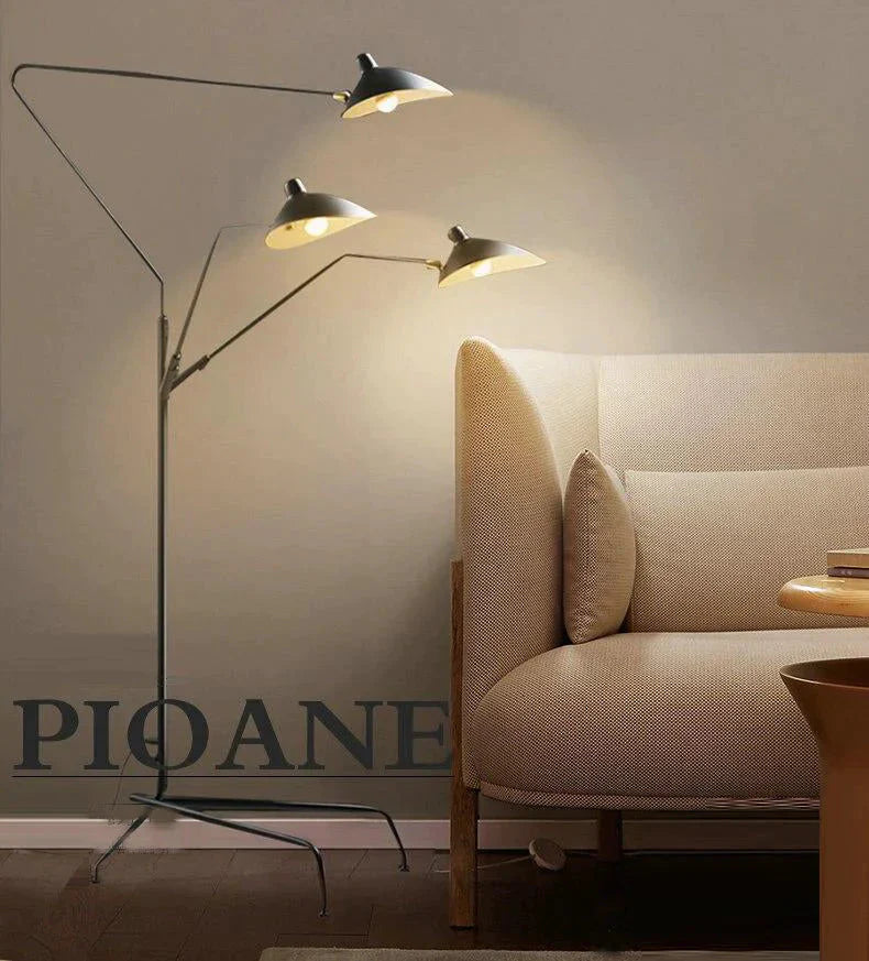 Lampadaire LED d'art moderne pour salon, chambre à coucher, bureau, lustre, lampadaire sur pied noir avec tête réglable flexible