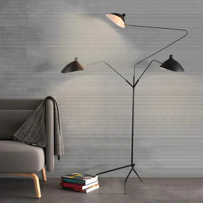 Lampadaire LED d'art moderne pour salon, chambre à coucher, bureau, lustre, lampadaire sur pied noir avec tête réglable flexible