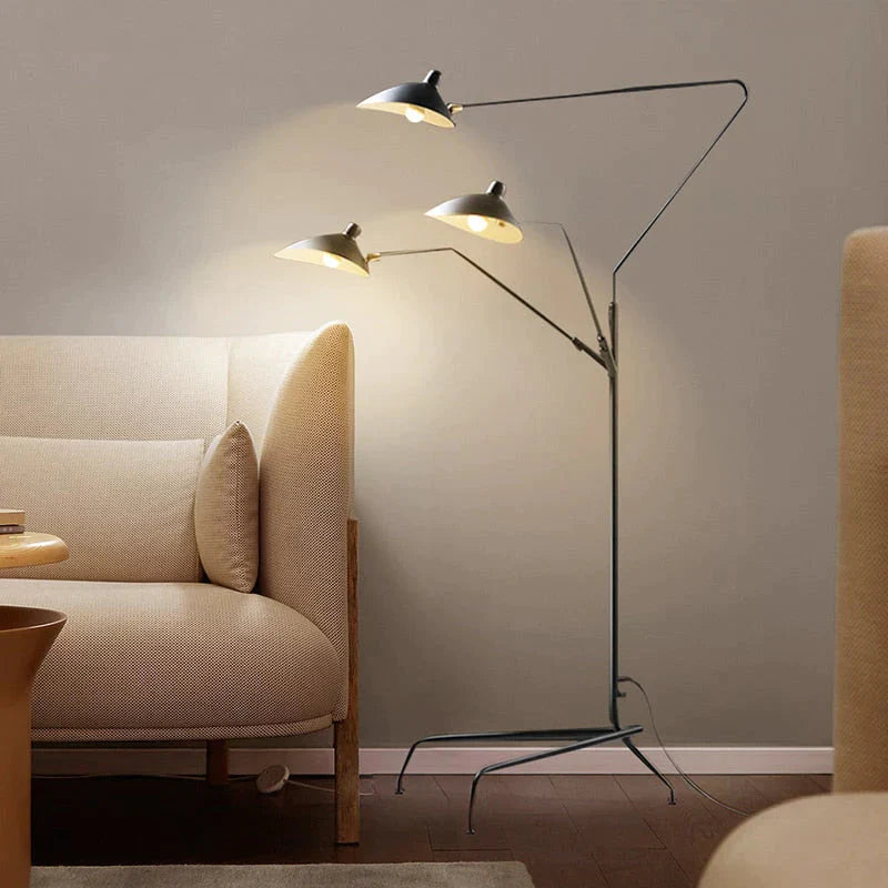 Lampadaire LED d'art moderne pour salon, chambre à coucher, bureau, lustre, lampadaire sur pied noir avec tête réglable flexible