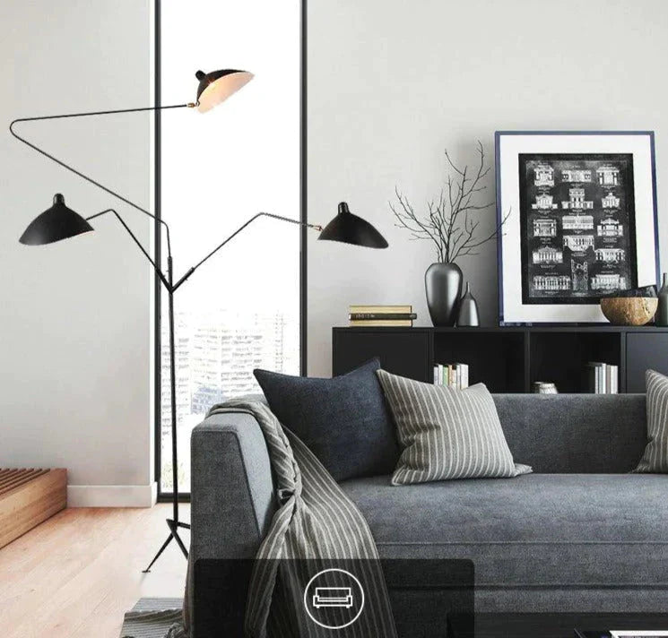 Lampadaire LED d'art moderne pour salon, chambre à coucher, bureau, lustre, lampadaire sur pied noir avec tête réglable flexible