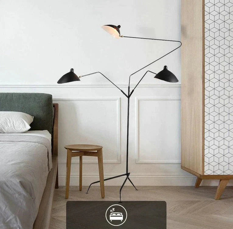 Lampadaire LED d'art moderne pour salon, chambre à coucher, bureau, lustre, lampadaire sur pied noir avec tête réglable flexible
