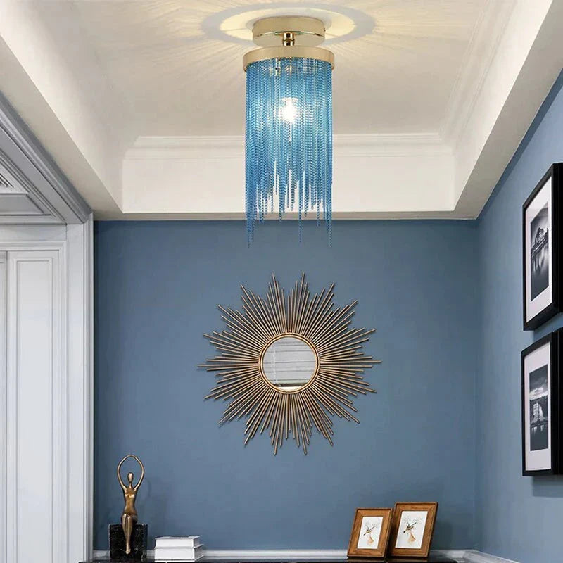 Plafonnier moderne pour bar, lampe de plafond pour salle à manger, simple, argenté, doré, bleu, vert, cascade, lampes vintage en métal, pour hall d'entrée