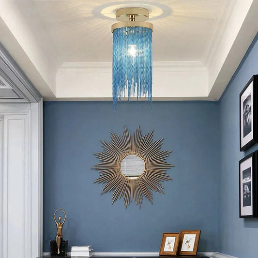 Modern Ceiling Light For Bar Ceiling Lamp Dining Room Simple Silver Golden Blue Green Waterfall Lamps Vintage Metal Lights Foyer