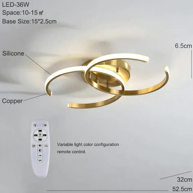 Plafonnier LED moderne et variable pour salon, plafonnier en cuivre, luminaires de cuisine, chambre à coucher, éclairage LED avec télécommande