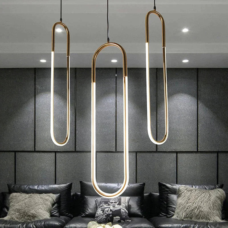 Lampes suspendues modernes en fer de style U en or, luminaires à suspension tubulaire à économie d'énergie pour lampe suspendue de salon